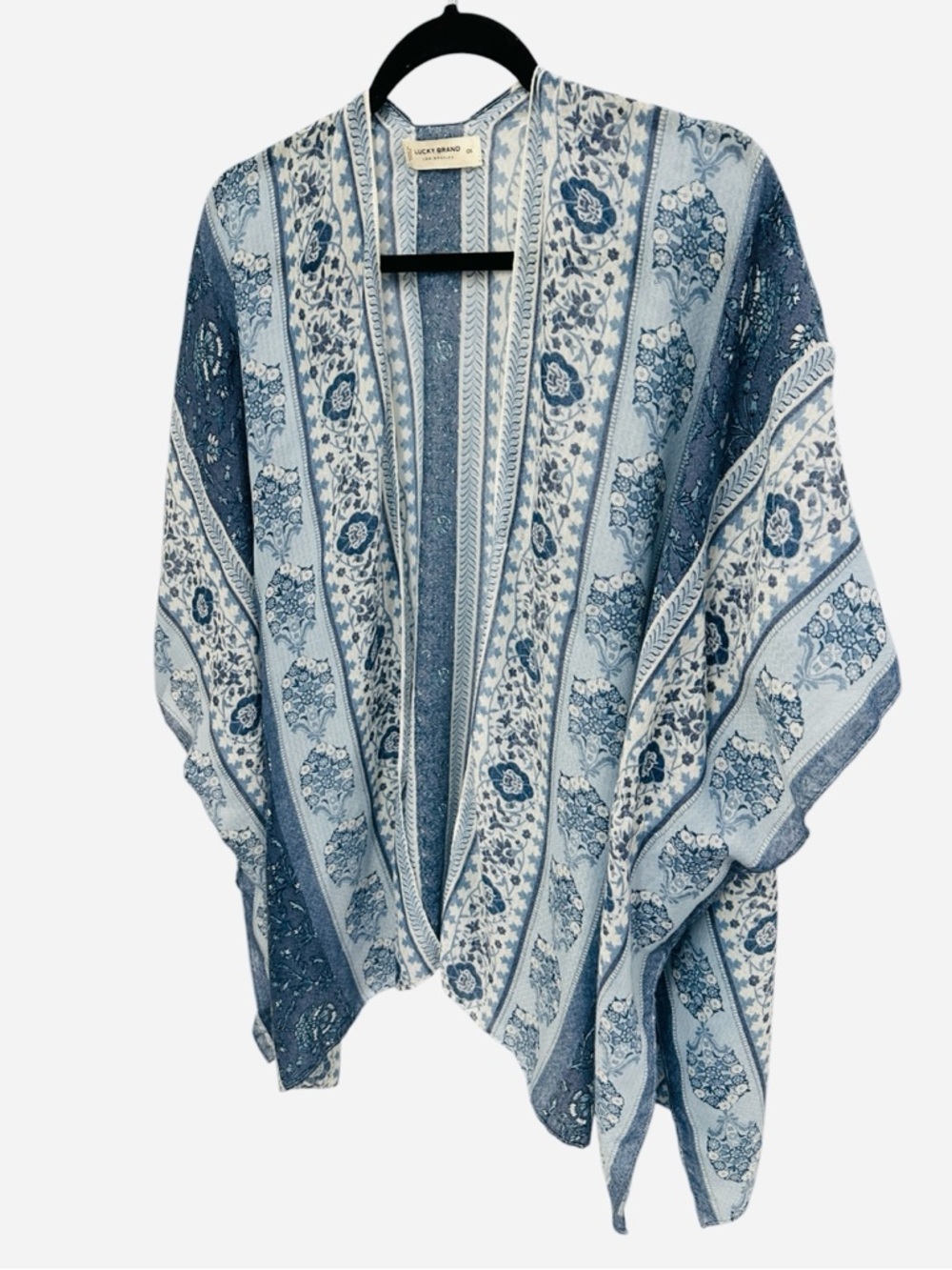 Lucky Brand Easy Printed Kimono blue white boho floral flowy festival One Size - Picture 4 of 10